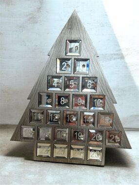Wooden Tree Advent Calendar with Mirrored Numbered Doors